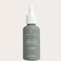Lunar & solis plant based omega 3 liquid drops with white pipette lid and sage green bottle.